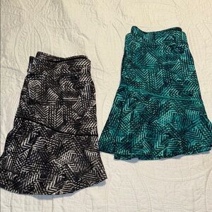 Patterned Black and Teal Skirt Set